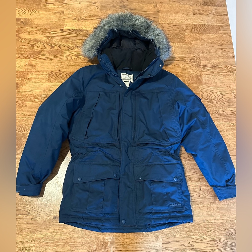 LL Bean Down Parka Baxter Downtek Puffer Jacket with removable Fur Hood Size S - Picture 2 of 14